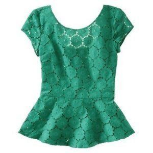 Xhilaration Green Lace Peplum Top